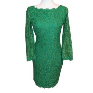 Diane von Furstenburg Green Zarita 3/4 Sleeve Lace Mini Dress Size 2